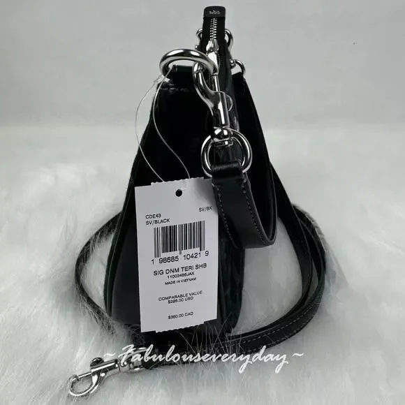 Coach Teri Shoulder Bag Crossbody In Signature Denim/Silver/Black CDE43 NWT - Picture 4 of 8